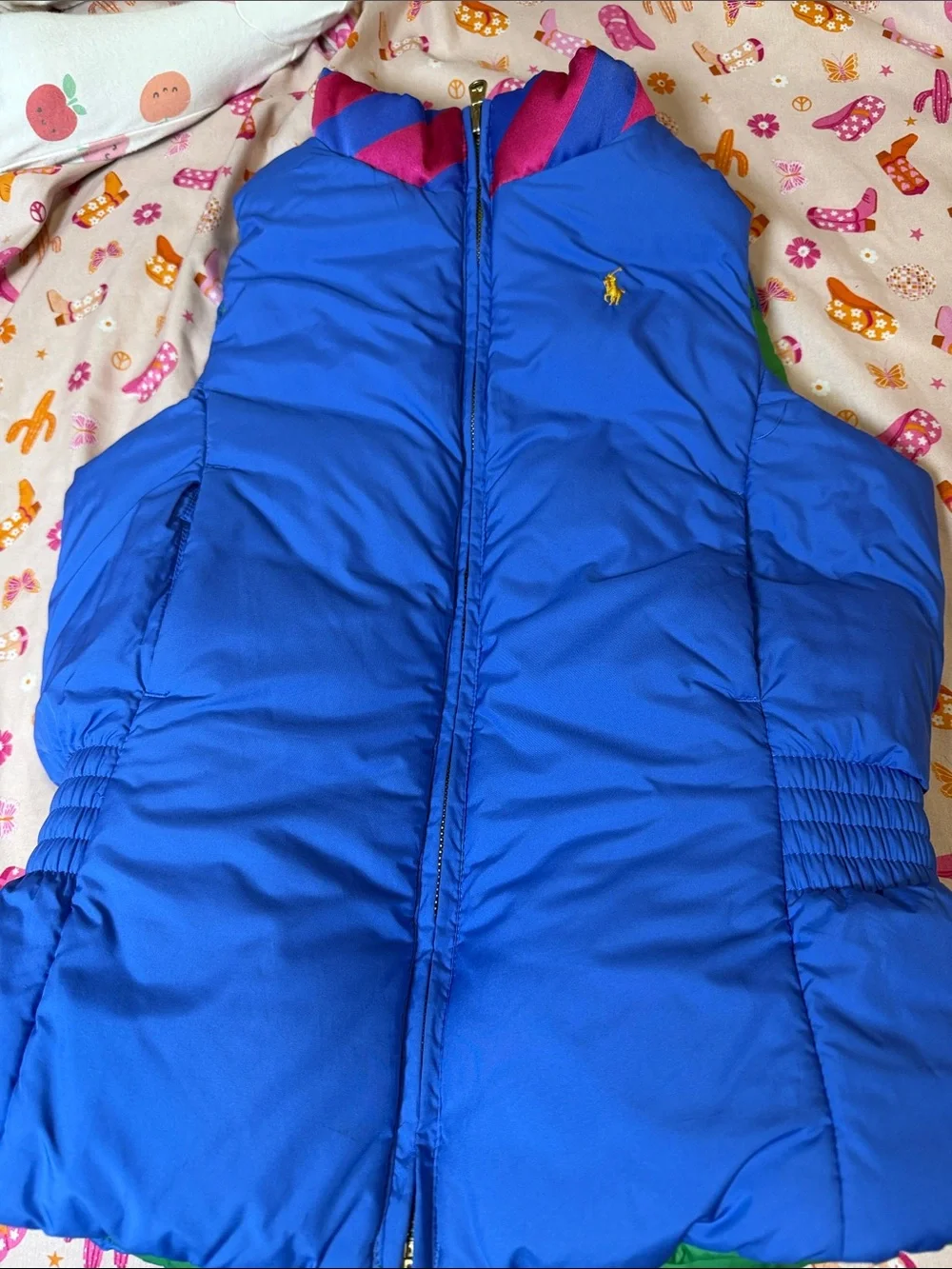 Ralph Lauren Green Quilted Puffer Vest with Pink Pony